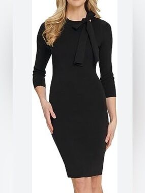DKNY Classic Black Tie-Neck Sheath Dress
